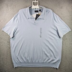 $99 NEW Perry Ellis Polo Shirt Men 4X Split Neck White Trim Light Kentucky Blue